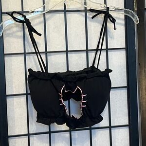 Black Cutout Crop Top with Pink Cat Outline Sz S